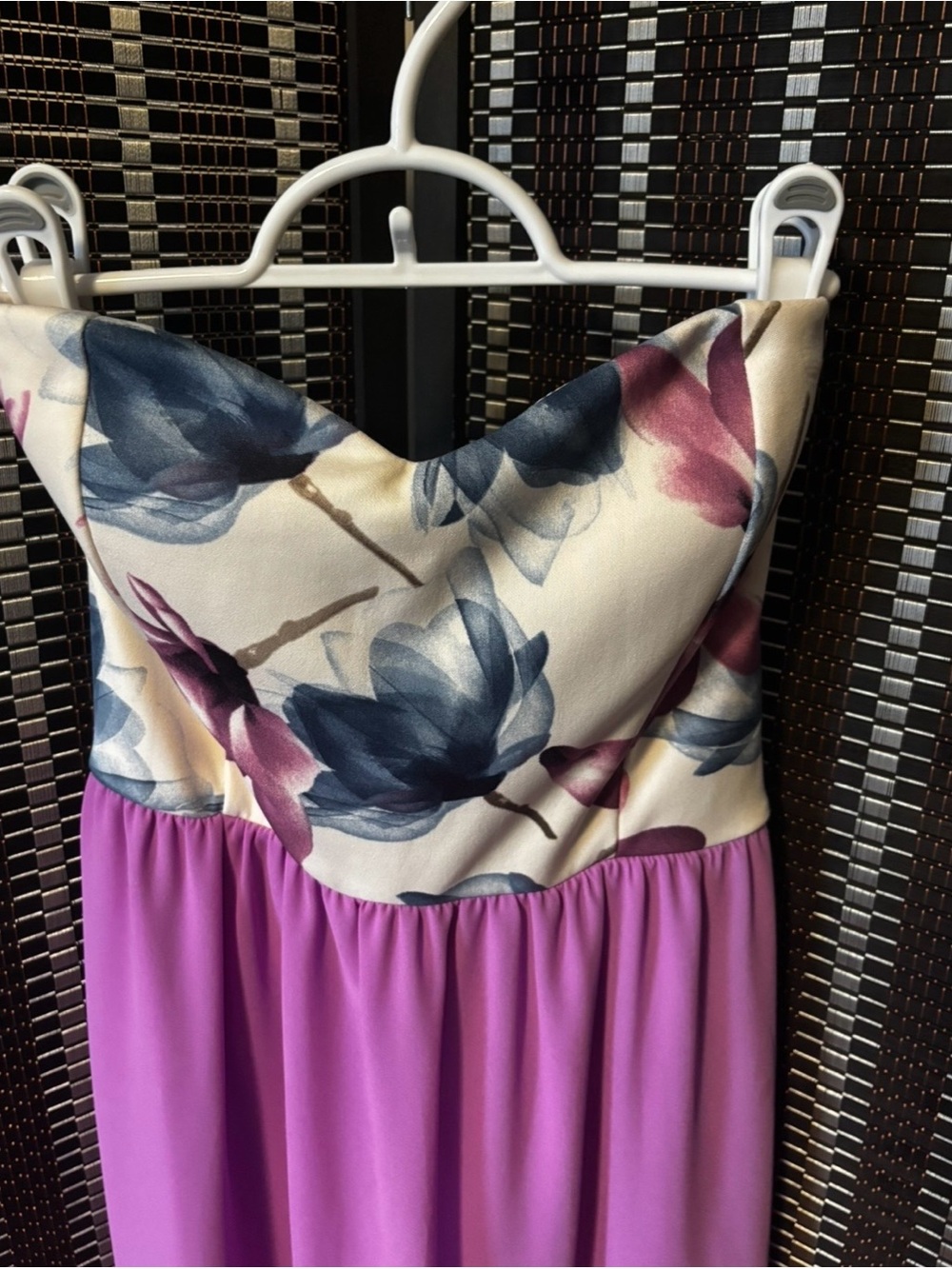 Style Rack Strapless Floral Bodice Lilac Chiffon Party Dress